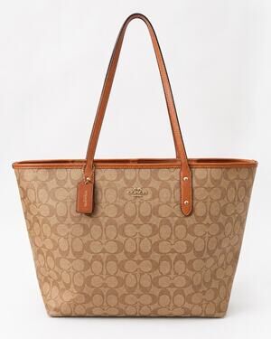 Coach Signature C City Tote Bag Brown Tan Leather Large Y2K Shoulder Purse